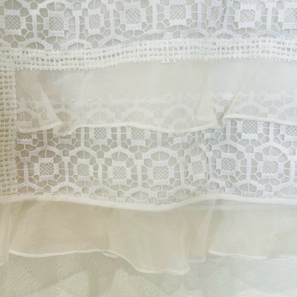 Rebecca Taylor White Short Sleeve Lace silk Tiered Top 8 Designer Brand - Picture 6 of 9